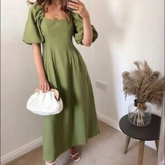 Zara | Dresses | Zara Puff Sleeves Midi Dress | Poshmark